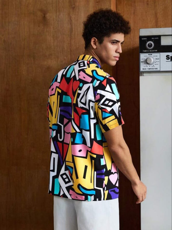 Uptown Funky Men Geo Print Colorblock Shirt